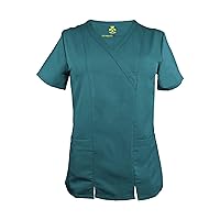 Soft Premium Professional Work-Wear 2 Pocket Cross Over Tunic Top for Women Junior Fit (Teal, Medium)
