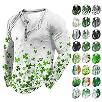 Men's St Patrick's Day Polo Shirts Big Tall Green Irish Clover Print Golf Shirts Casual Slim Long Sleeve Tee Shirts