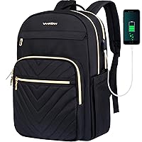 VANKEAN 15.6 Inch Laptop Backpack for Women Men Work Bag Fashion with USB Port, Waterproof Backpacks Nurse Stylish Travel Bags Casual Daypacks for College, Business, Black