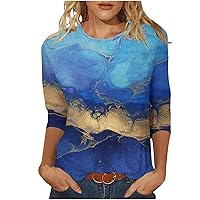 Three Quarter Sleeve Tops Women Plus Size Summer Printed T Shirt 2024 Fashion 3/4 Sleeve Dressy Blouses Loose Comfy Tunic Tee