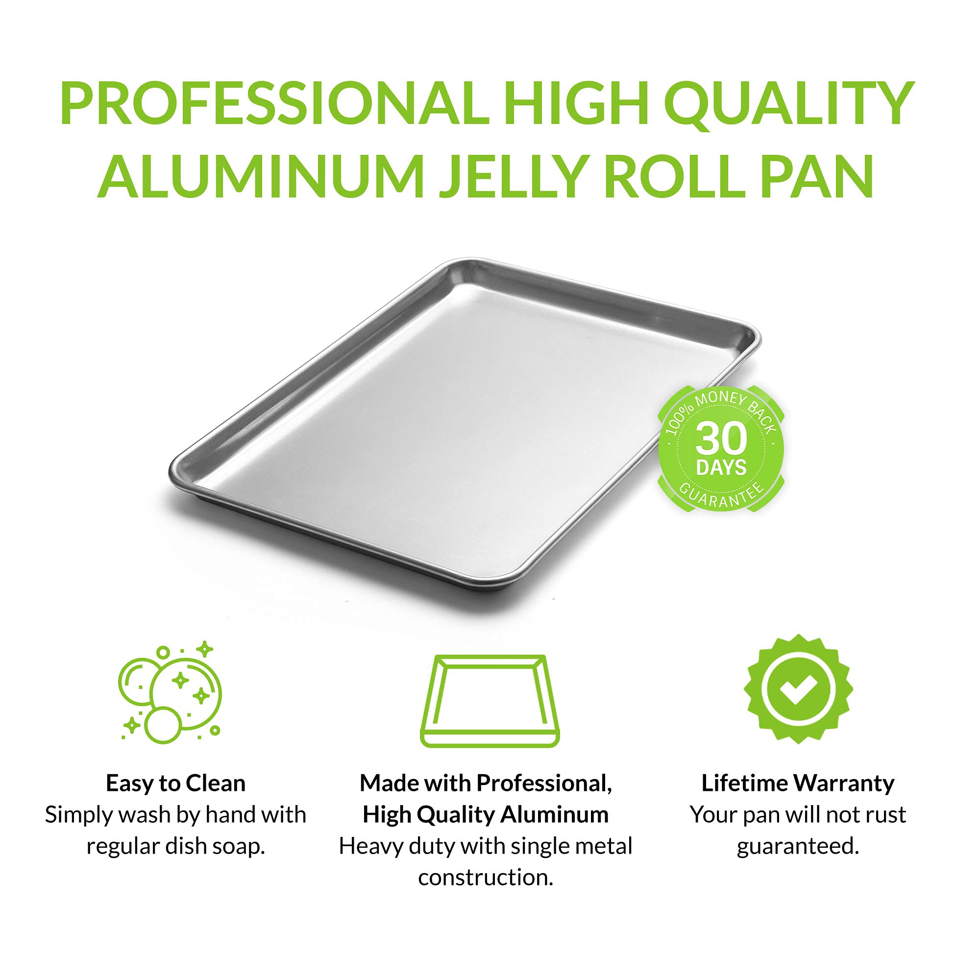 Spring Chef Jelly Roll Pan - 11.2 x 15.7-inch Durable Aluminum Baking Pan - Non-Rust Baking Tray for Cookies, Meat, Vegetables, Pastries - Distributes Heat Evenly - Easy To Clean Cookie Sheet Pan