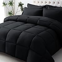 JOLLYVOGUE King Comforter Set - Black Bed in a Bag King 7 Pieces Ultra-Soft - Goose Down Alternative - Premium 1800 Series with Comforter, Sheets, Shams & Pillowcases (King, Black)