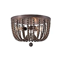 Kenroy Home Casual 3 Light Wood Bead Flush Mount,11 Inch Height, 16 Inch Diameter with Golden Bronze Finish with Gray Wood Beads