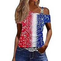 4Th of July Funny Shirt Casual Short Sleeve Casual Cold Shoulder Shirt Fashion Blouse Loose Fit Graphic Tunic