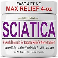 Sciatica Maximum Nerve Cream for Feet, Hands, Legs, Toes, Back, Best Reliever - Natural Ultra Strength Arnica, MSM, Menthol, Soothing Comfort, Large 3 Oz