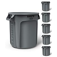 Rubbermaid Commercial Products BRUTE Heavy-Duty Trash/Garbage Can, 10-Gallon, Gray, Wastebasket for Home/Garage/Bathroom/Outdoor/Driveway, Pack of 6