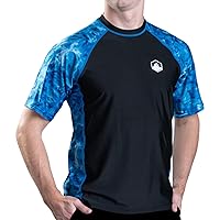 Aqua Design Men Loose Fit Rash Guard Short Sleeve Surf Swim Athletic UPF Sun Protection Clothing Rash Guard Top Shirt