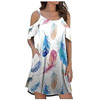 XJYIOEWT Summer Maxi Dresses for Women 2024 Plus Size,Women's New Floral Print Pocket Dress Sexy Off The Shoulder Middre