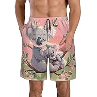Koala Bear Print Men's Beach Shorts Versatile Hawaiian Summer Holiday Beach Shorts,Casual Lightweight