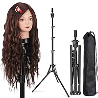 Mannequin Head Human Hair with 63inch Tall Tripod Stand