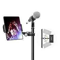 elitehood 2023 Newest Aluminum iPad Holder for Mic Stand, Side Mount iPad Music Stand Holder for Microphone, 360° Adjustable Mic Stand Tablet Holder for iPad, iPhone and More 4-13in Tablet
