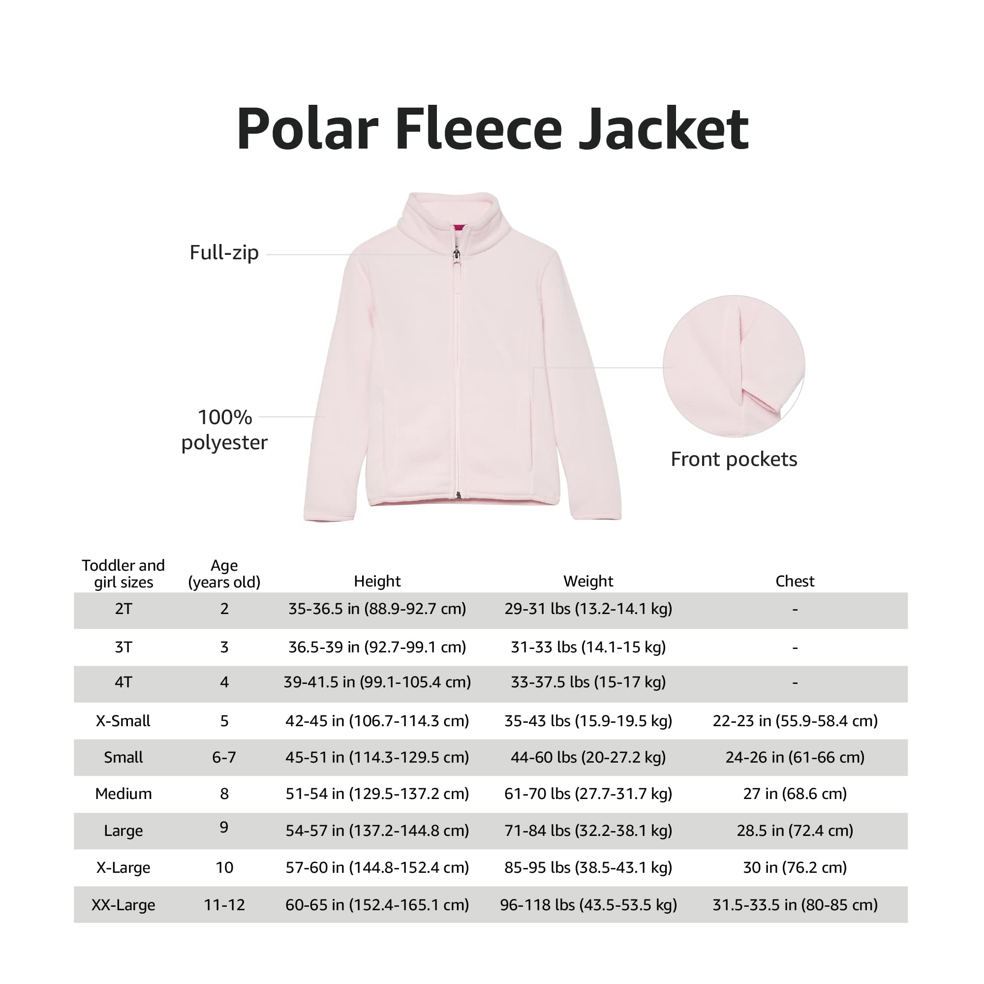 Amazon Essentials Girls and Toddlers' Polar Fleece Full-Zip Mock Jacket