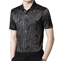 Men's Summer Mulberry Silk Short-Sleeved Shirt in Young Men's Business Casual Printing Thin Section Shirt
