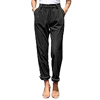 siliteelon Corduroy Pants for Women Cotton Straight High Waist Vintage Trousers with Pockets