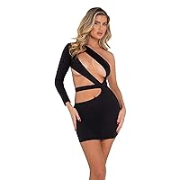 Women's One Sleeve Hollow Out Bandage Mini Dress