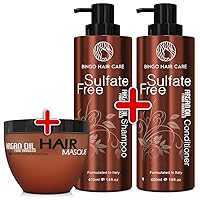 Moroccan Argan Oil Sulfate Free Shampoo and Conditioner Set and Hair Mask- Best for Damaged, Dry, Curly or Frizzy Hair - Thickening for Fine/Thin Hair, Safe for Color-Treated, Keratin Treated Hair