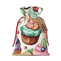 WSOIHFEC Cupcakes Donuts Muffins Sugar Christmas Gift Bags with Drawstring Burlap Christmas Treat Bags Reusable Christmas Candy Bag Gift Wrapping Bag Party Favors Bags