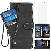 Asuwish Compatible with Google Pixel 3a Wallet Case and Tempered Glass Screen Protector Wrist Strap Flip Credit Card Holder Stand Cell Accessories Phone Cover for Pixel3a Pixle PXL a3 Women Men Black