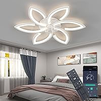 Quiet Ceiling Fan with Light, Ceiling Fan with Remote Control and Lighting Fan Light App Dimmable Colour Brightness 70 W Creative Acrylic Flower Shape Ceiling Light with Fan (White)