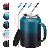 50 oz Mug Tumbler with Handle and Straw - 2-in-1 Lid, Silicone Water Bottle Boot, Stainless Steel Coffee Mugs, Double Wall Insulated Water Cup Keep Cold-36H Hot-24H, 50oz Large Tumbler Jug