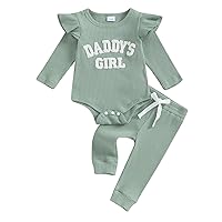 Hoanselay Newborn Infant Baby Girl Clothes Daddys Girls Ribbed Knit Long Sleeve Romper Pants Fall Winter Sweater Outfit Set