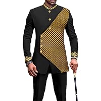 Men`s Business Suit African Clothes Embroidery Full Sleeve Double Breasted Print Blazer and Pants Set