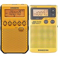 Sangean DT-800YL AM/FM/NOAA Weather Alert Pocket Radio (Yellow) and Sangean DT-400W AM/FM Digital Weather Alert Pocket Radio Bundle