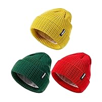 Baby Beanie Hat 3 Packs Toddler Girls Boys, Baby Hats Winter Warm Knitted Thermal with Fleece Lining, Kids Winter Hat