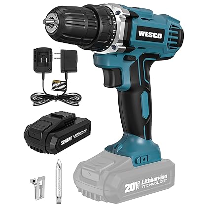 Cordless Drill,WESCO 20V Power Drill Cordless,with Li-ion Battery,Electric Drill with Variable Speed, 21+1 Torque Setting, 3/8 inch Keyless Chuck, Variable Speed and LED light, Belt Clip