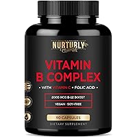 Vitamin B Complex with Vitamin C - Contains All Essential B Vitamins - B1, B2, B3, B5, B6, B7, B9, B12 and Biotin - Super B Complex Vitamins for Energy, Immunity and Mood Support - 90 Capsules
