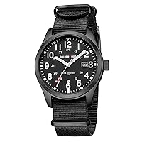GOLDEN HOUR Men's Nylon Slip-Thru Strap Watch with Military Time Easy Read Dial Glowing Hands
