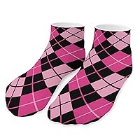 Black & Pink Argyle Ankle Socks Low-Cut Athletic Running Socks for Men and Women