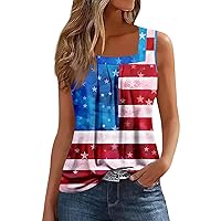 4th of July Tank Tops for Women 2024 Casual Sleeveless Independence Day Tops Stars Stripes American Flag Tank Shirts