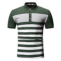 Men's Wide Striped Polo Shirt Knitted Contrast Golf Tee Top Cotton Pique Collared Short Sleeves