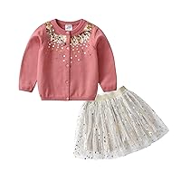 DXTON Toddler Girls Dresses Winter Long Sleeve Party Dresses 2pcs Casual T-Shirt and Tutu Skirt Set