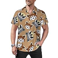 Raccoon and Red Panda Hawaiian Shirt for Men Short Sleeve Cuban Shirts Casual Summer Button Down Beach Tees Tops