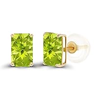 Solid 925 Sterling Silver Gold Plated 6x4mm Emerald Cut Genuine Birthstone Stud Earrings For Women | Natural or Created Hypoallergenic Gemstone Stud Earrings