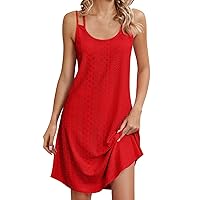 Tank Top Dresses for Women 2024, Womens Eyelet Dresses Solid Color Camisole Loose Sleeveless Mini Dress, S, 3XL