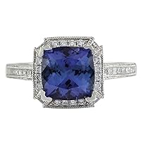 3.79 Carat Natural Blue Tanzanite and Diamond (F-G Color, VS1-VS2 Clarity) 14K White Gold Engagement Ring for Women Exclusively Handcrafted in USA