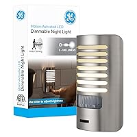 GE LED Night Light, Motion Sensing, Dimmable, Louver Shade, Brushed Nickel, Plug-in, UL-Certified, Ideal Nightlight for Bedroom, Bathroom, Kitchen, Hallway, and More, 67551