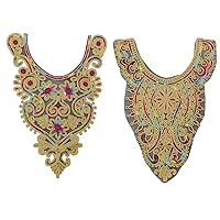 2piece Gold Metallic Lace Neckline Collar Sequin Embroidery Sew on Patches Lace Fabric Collar Applique (T527+T523)