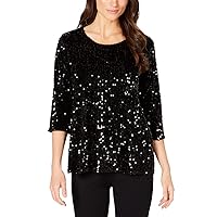 Alfani Womens Sequined Pullover Blouse