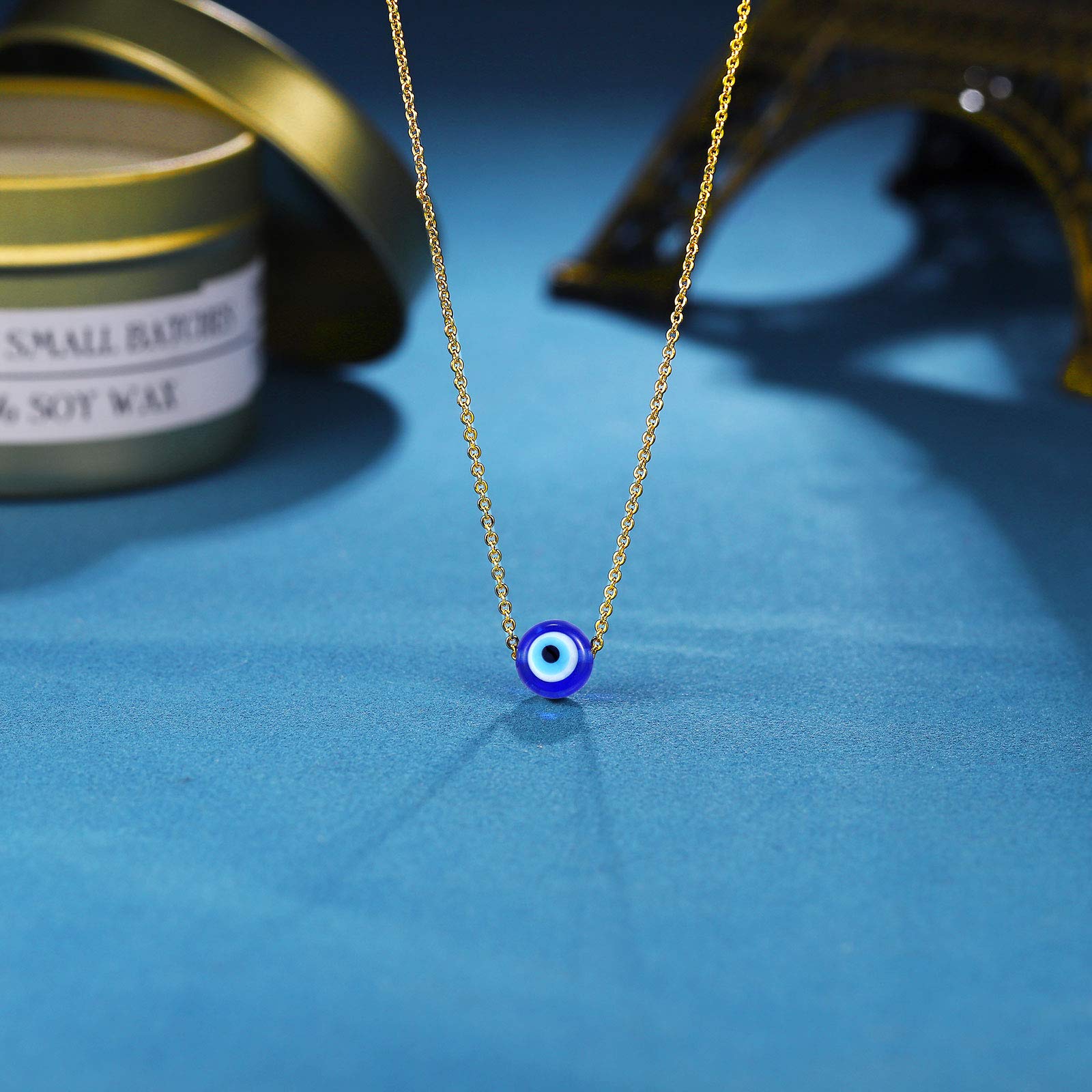 Sincere Evil Eye Necklace Blue Eyes Luck Protection Amulet Pendant Necklace Ojo Turco Kabbalah Adjustable Evil Eye Jewelry Gift for Women Girls（Silver/Gold）