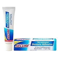Secure Waterproof Denture Adhesive - Zinc Free - Extra Strong Hold For Upper, Lower or Partials - 1.4 oz