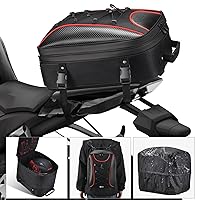 Motorcycle Tail Bag, 22L-34L Expandable Motorcycle Rear Seat Luggage Bags with Rain Cover, Dual Use Motorcycle Helmet Bags Backpack Storage for Motorbike Weekender Travel, Black