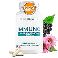 PUREHEALTH RESEARCH Immuno Supplement (Non-GMO) Elderberry with Zinc and Vitamin C for Adults Full-Spectrum Cellular Nutrition for Peak Immune Support, 1 Bottle