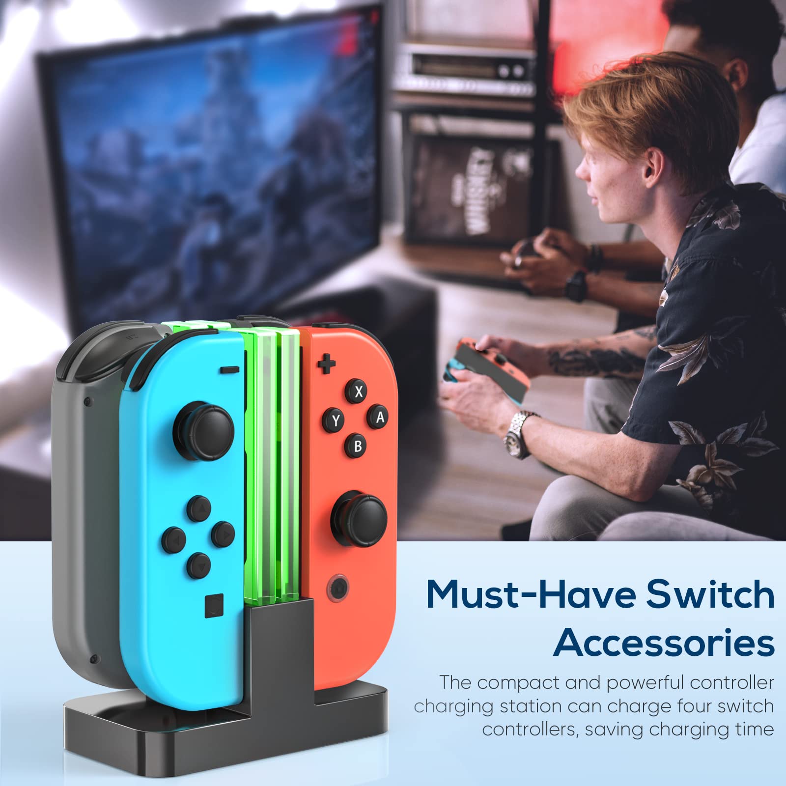 Charging Dock Replacement for Switch & Charger for Switch OLED Joy Con, Charging Station for Switch with a USB Type-C Charging Cord- Black