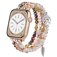 MOFREE Beaded Bracelet Compatible for Apple Watch Band 38mm 40mm 41mm 42mm 44mm 45mm Women,Fashion Handmade Crystal Beads Elastic Stretchy Strap for iWatch Series SE 9 8 7 6 5 4 3 2 1
