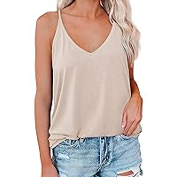 Womens V Neck Tank Top Summer Loose Soft Spaghetti Strap Solid Color Sleeveless Cami Shirts