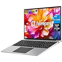 jumper 16 Inch Laptop, 16GB RAM 512GB SSD, Quad-Core Intel Celeron N5095, FHD IPS 1920x1200 Screen, Windows 11 Laptops Computer with Four Stereo Speakers, Cooling System, Numeric Keypad.